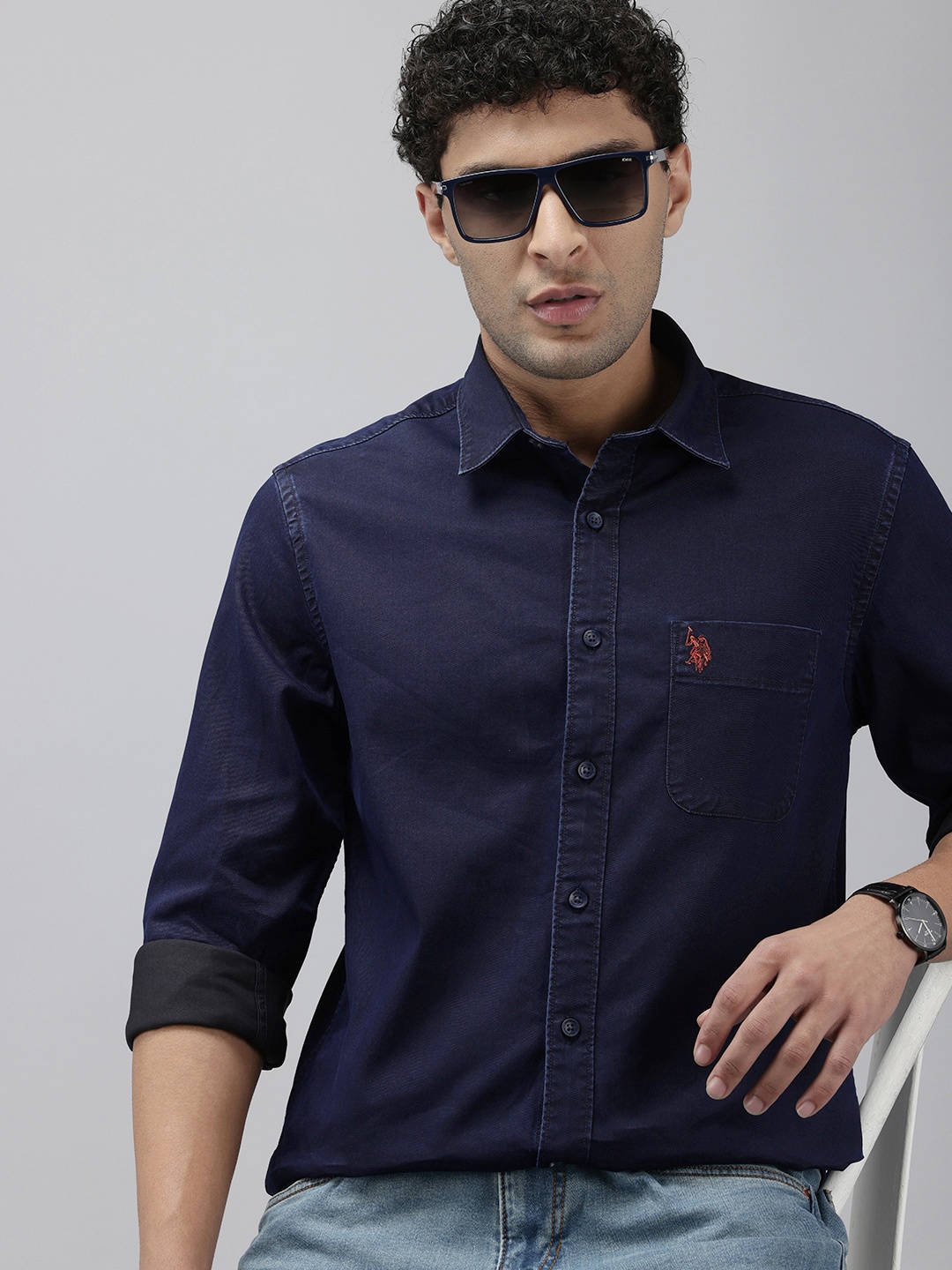 

U.S. Polo Assn. Denim Co. Slim Fit Chambray Opaque Casual Shirt, Navy blue