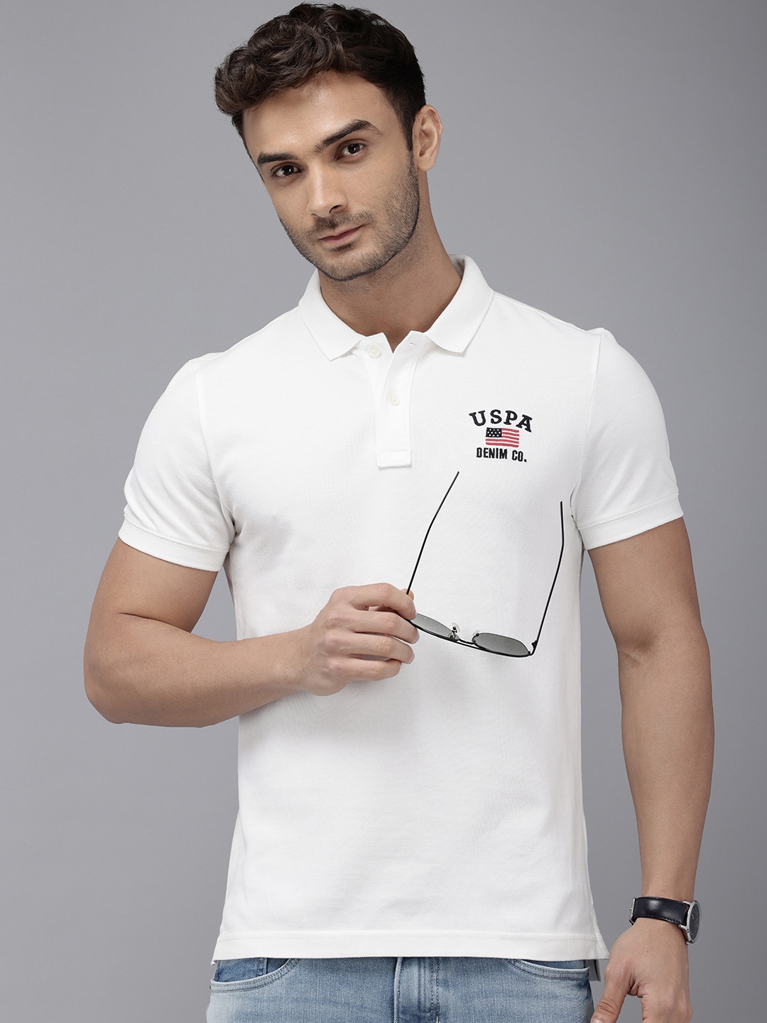 

U.S. Polo Assn. Denim Co. Brand Logo Embroidered Polo Collar Pure Cotton Slim Fit T-shirt, White