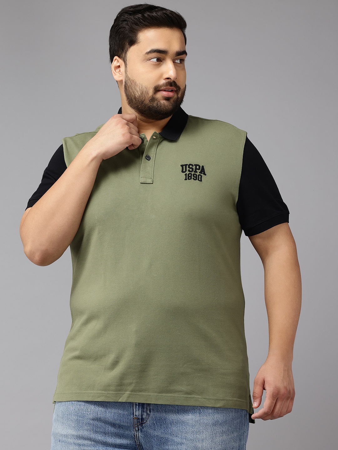 

U.S. Polo Assn. Denim Co. Plus Size Brand Logo Print Polo Collar Pure Cotton T-shirt, Olive
