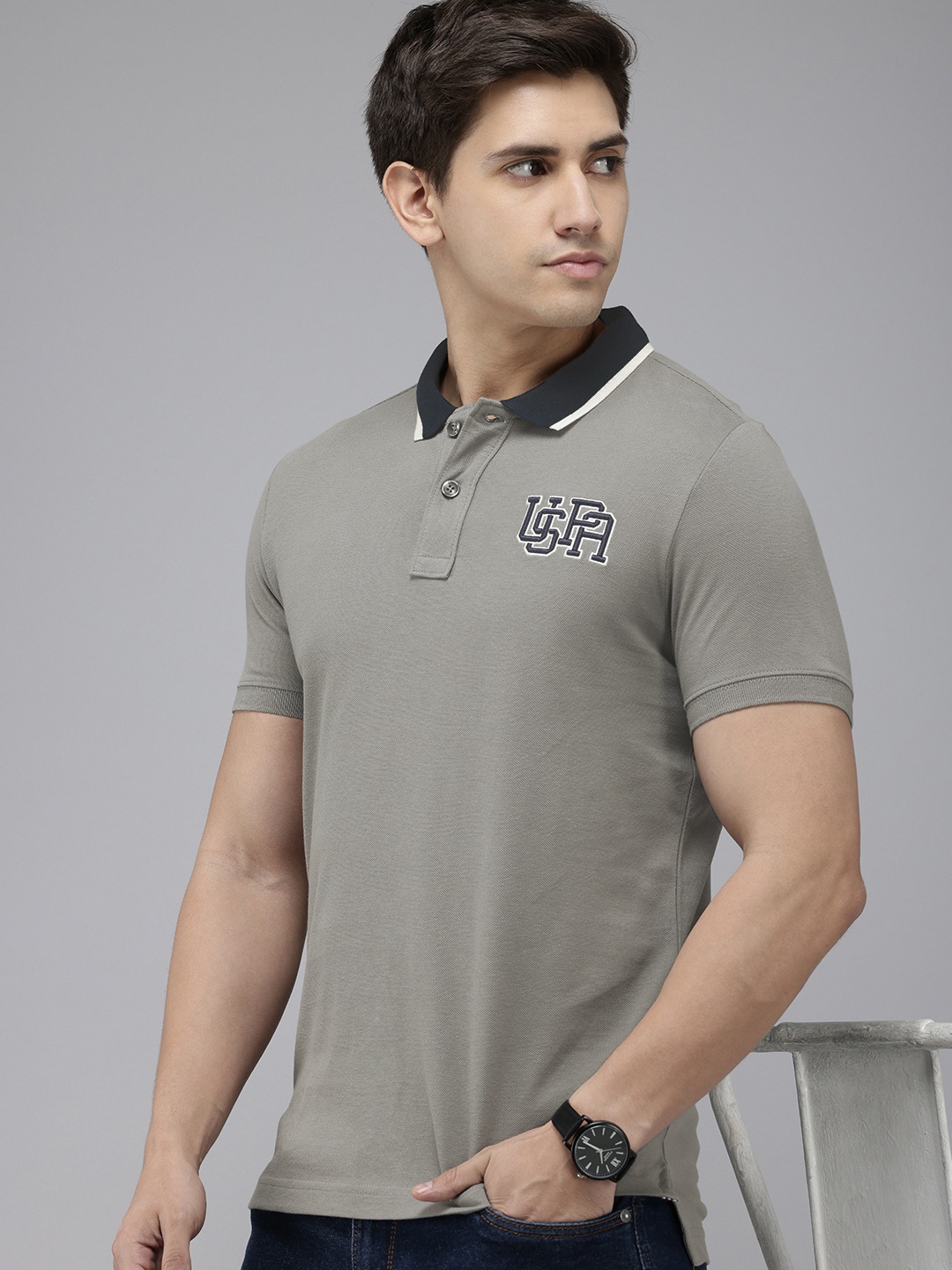 

U.S. Polo Assn. Denim Co. Pure Cotton Slim Fit Polo Collar T-shirt, Grey