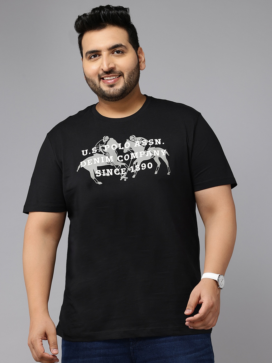 

U.S. Polo Assn. Denim Co. Plus Size Typography Printed Slim Fit T-shirt, Black