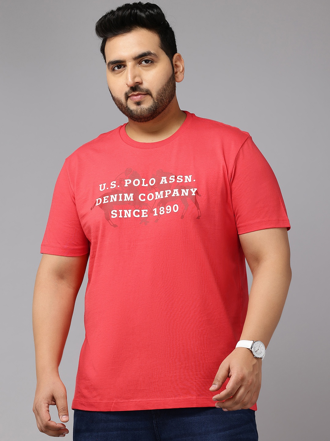 

U.S. Polo Assn. Denim Co. Plus Size Printed Pure Cotton T-shirt, Coral