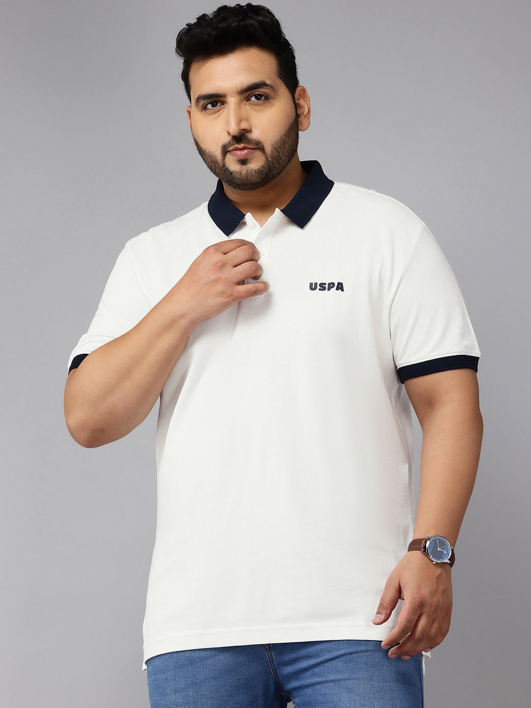 

U.S. Polo Assn. Denim Co. Plus Size Polo Collar Drop-Shoulder Sleeves Pure Cotton T-shirt, White