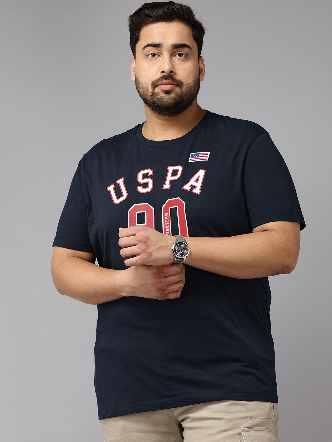 

U.S. Polo Assn. Denim Co. Typography Printed Pure Cotton Slim Fit T-shirt, Navy blue
