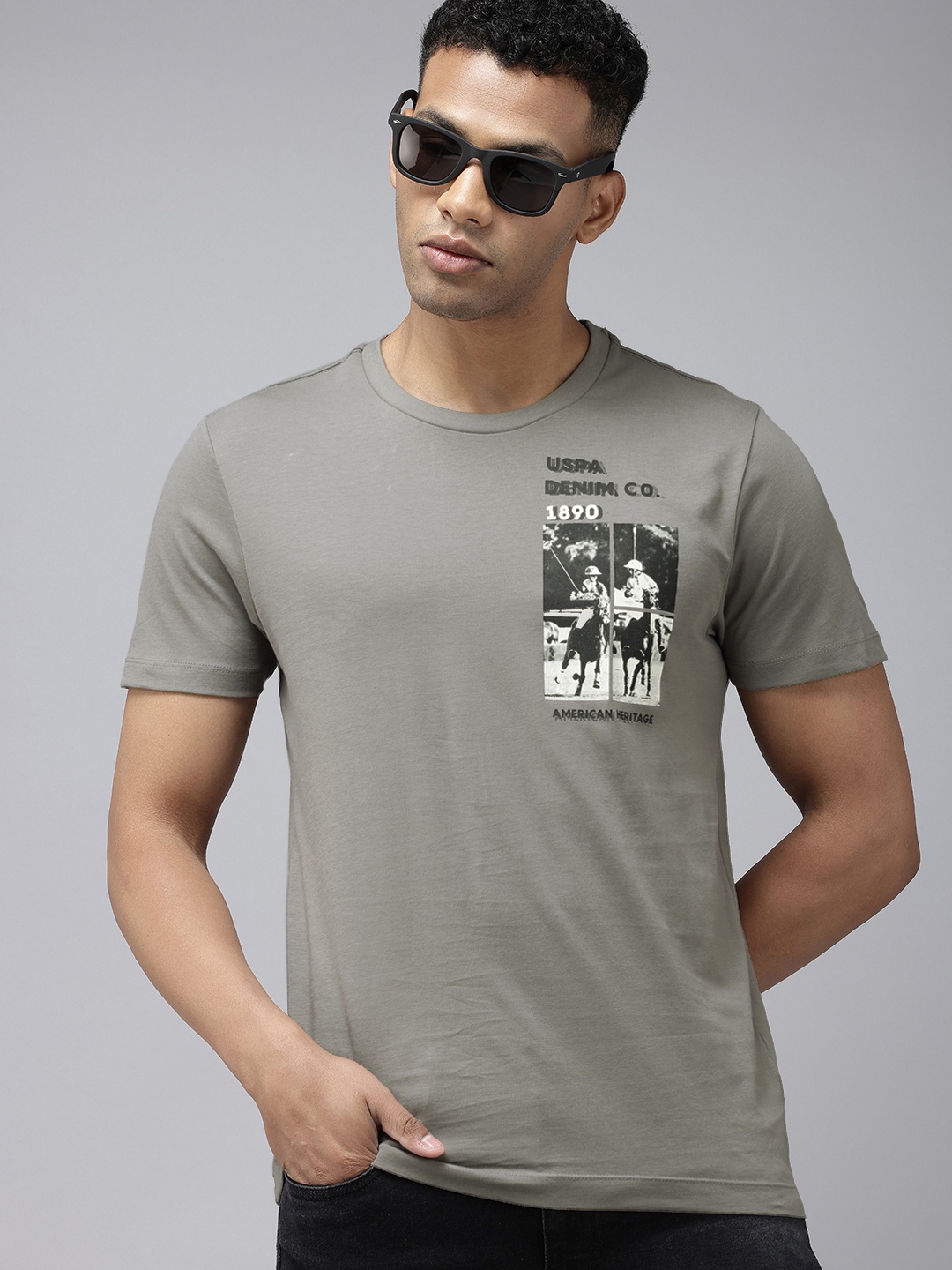 

U.S. Polo Assn. Denim Co. Pure Cotton Graphic Printed Slim Fit T-shirt, Grey