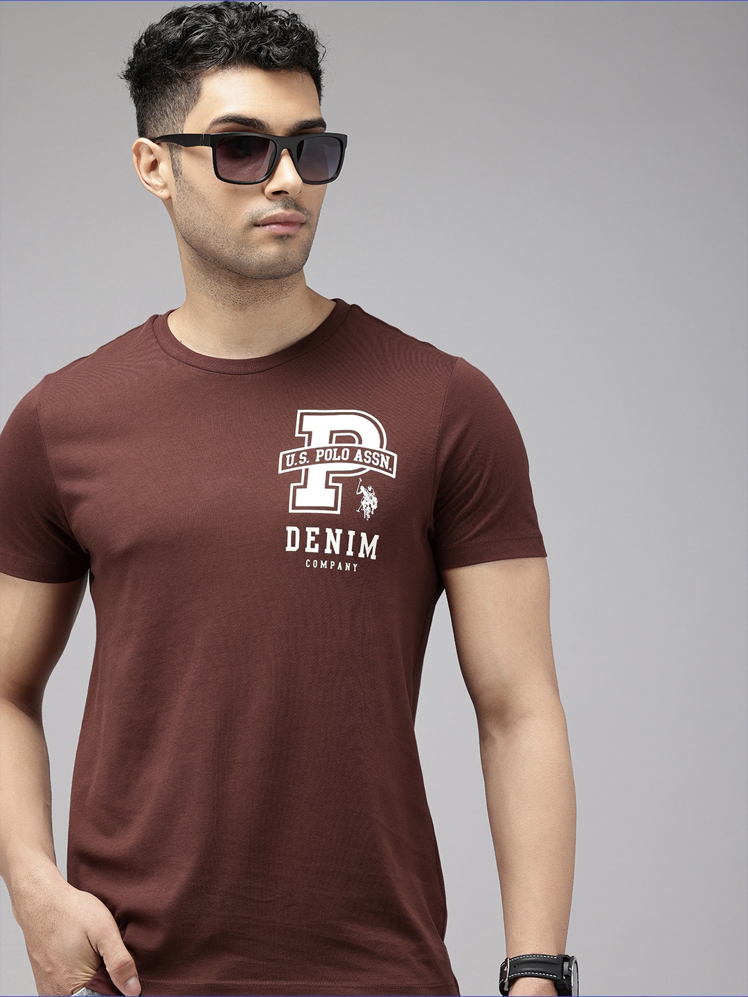 

U.S. Polo Assn. Denim Co. Typography Printed Pure Cotton Slim Fit T-shirt, Brown