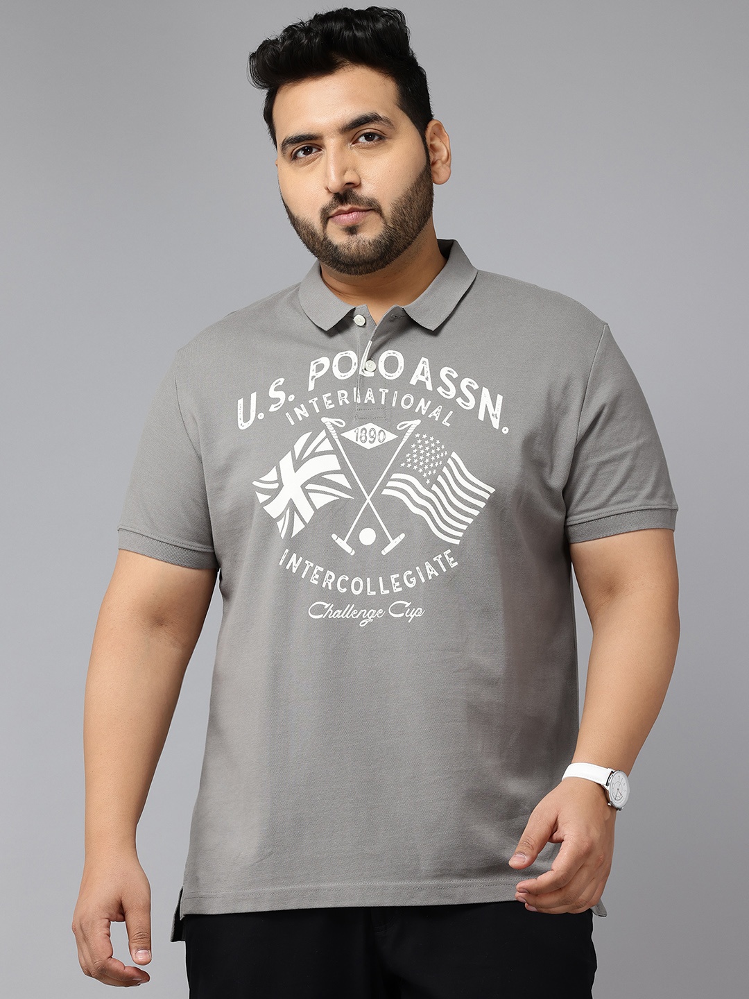 

U.S. Polo Assn. Denim Co. Plus Size Brand Logo Printed Cotton T-shirt, Grey