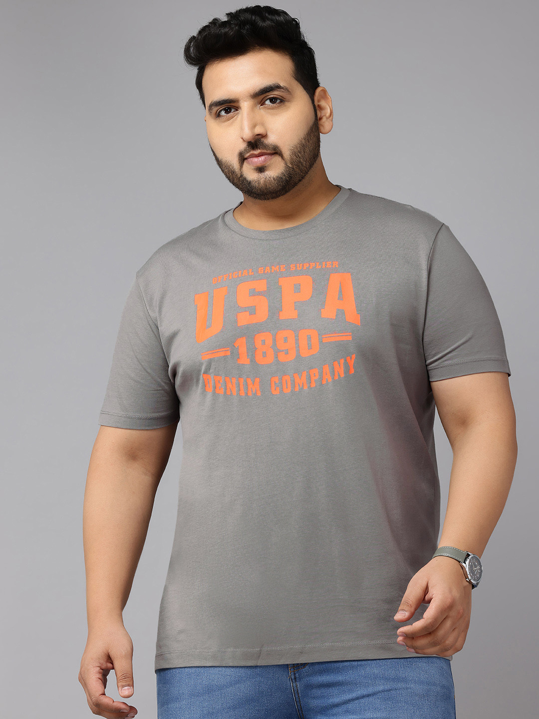 

U.S. Polo Assn. Denim Co. Plus Size Brand Logo Printed Slim Fit T-shirt, Grey