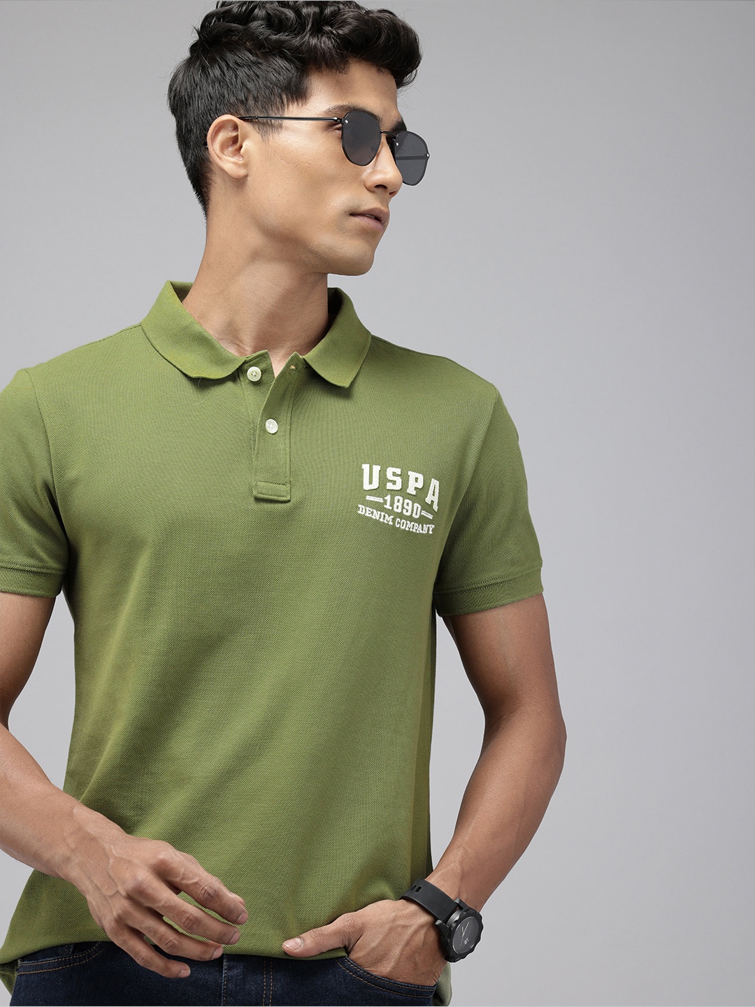 

U.S. Polo Assn. Denim Co. Polo Collar Pure Cotton Slim Fit T-shirt, Olive