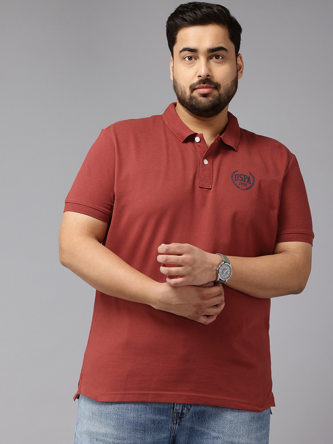 

U.S. Polo Assn. Denim Co. Plus Size Polo Collar Cotton T-shirt, Brown