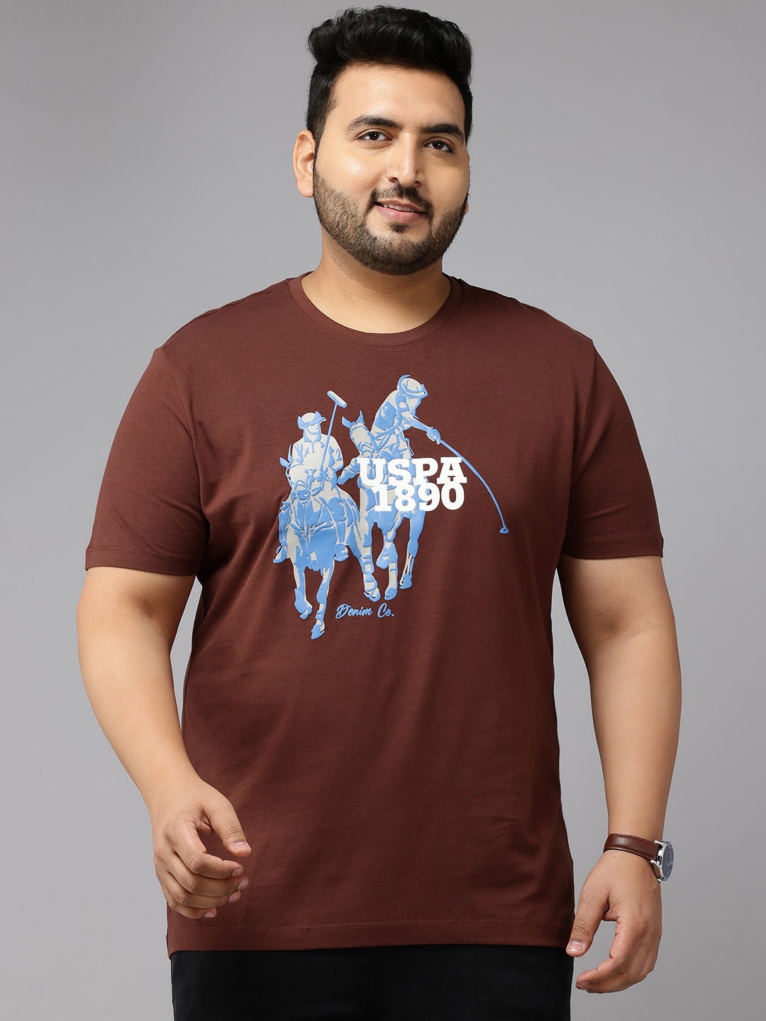 

U.S. Polo Assn. Denim Co. Printed Pure Cotton Slim Fit T-shirt, Brown