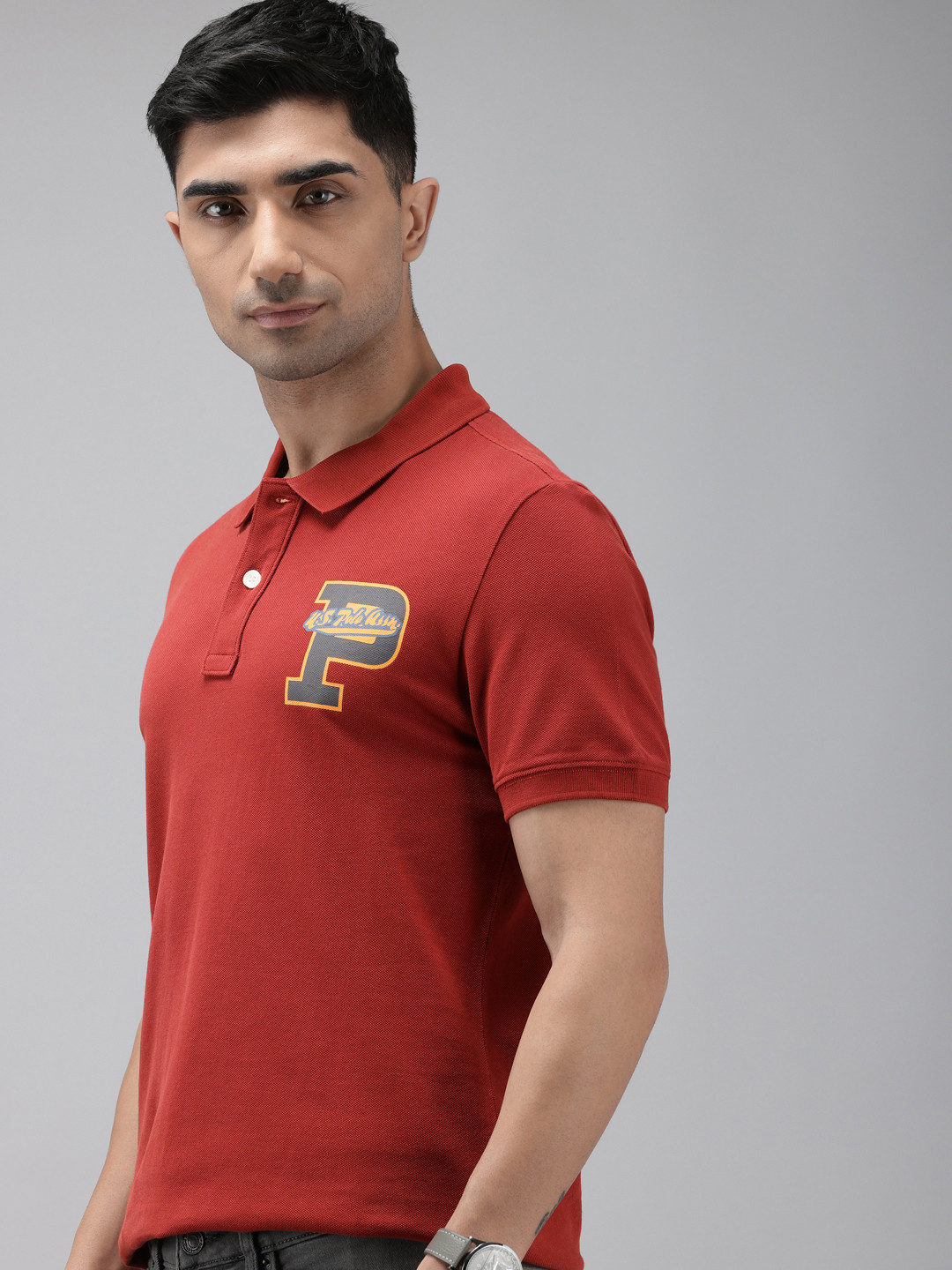 

U.S. Polo Assn. Denim Co. Brand Logo Printed Polo Collar Pure Cotton Slim Fit T-shirt, Maroon