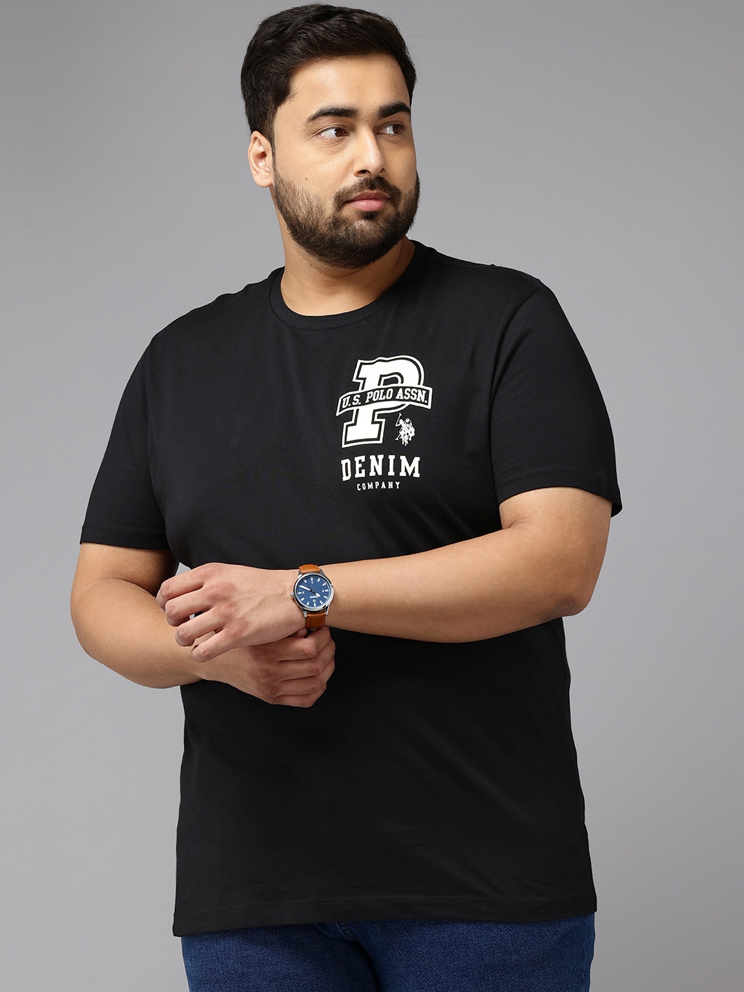 

U.S. Polo Assn. Denim Co. Plus Size Printed Pure Cotton T-shirt, Black