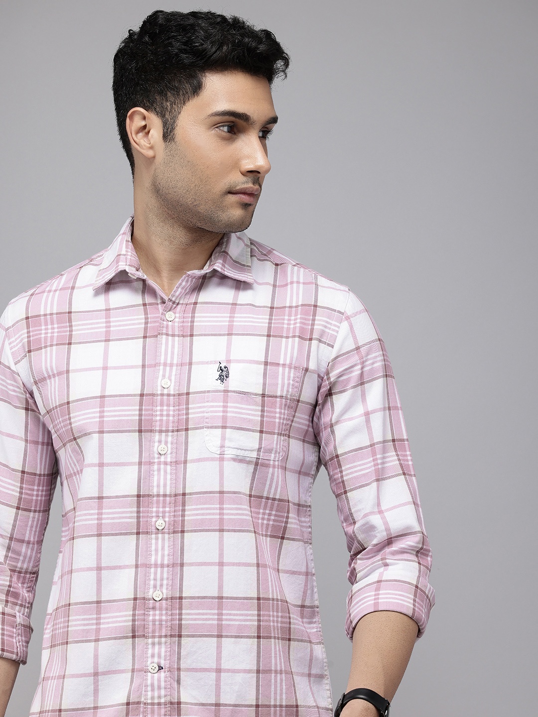 

U.S. Polo Assn. Denim Co. Pure Cotton Slim Fit Checked Casual Shirt, Pink