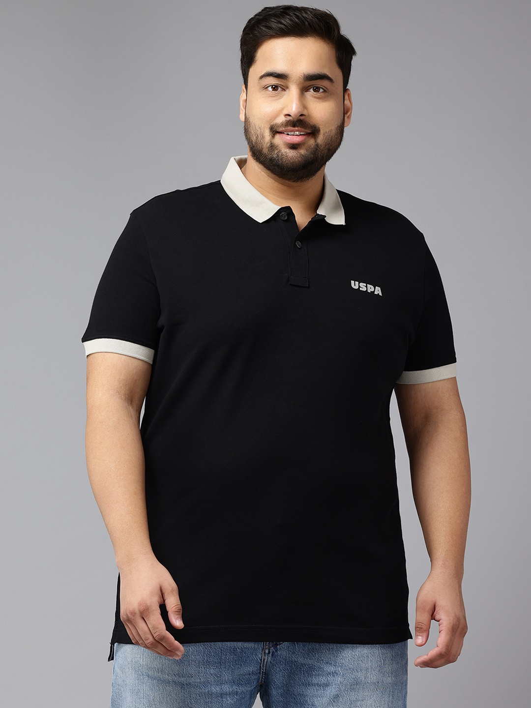 

U.S. Polo Assn. Denim Co. Plus Size Polo Collar Pure Cotton Slim Fit T-shirt, Black