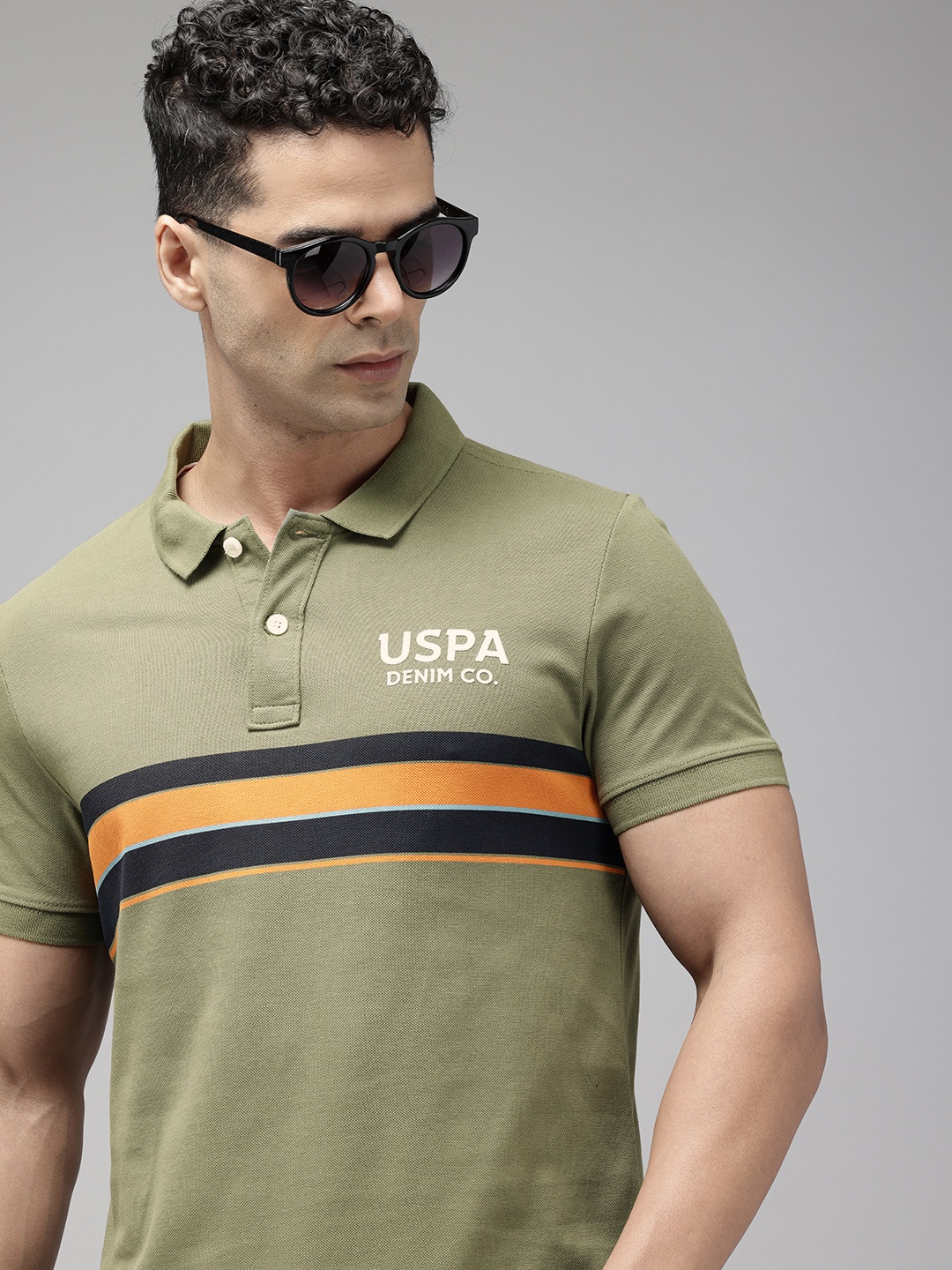 

U.S. Polo Assn. Denim Co. Striped Polo Collar Pure Cotton Slim Fit T-shirt, Olive