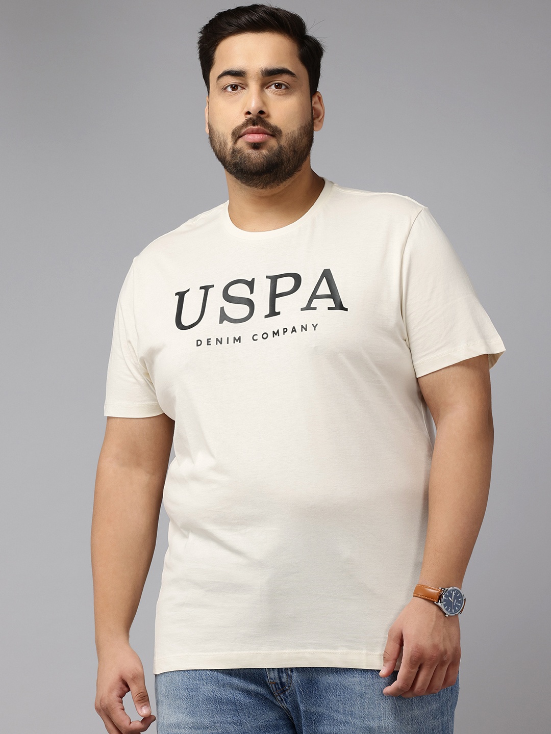 

U.S. Polo Assn. Denim Co. Plus Size Logo Print Pure Cotton Slim Fit T-shirt, Off white