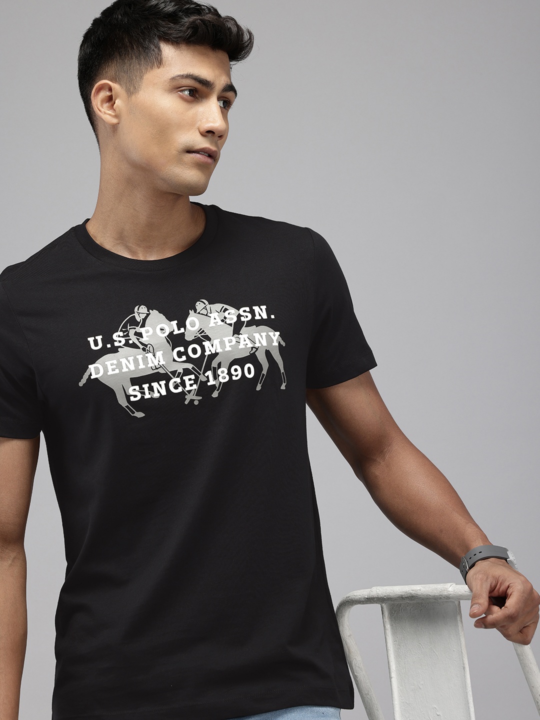 

U.S. Polo Assn. Denim Co. Typography Printed Pure Cotton Slim Fit T-shirt, Black