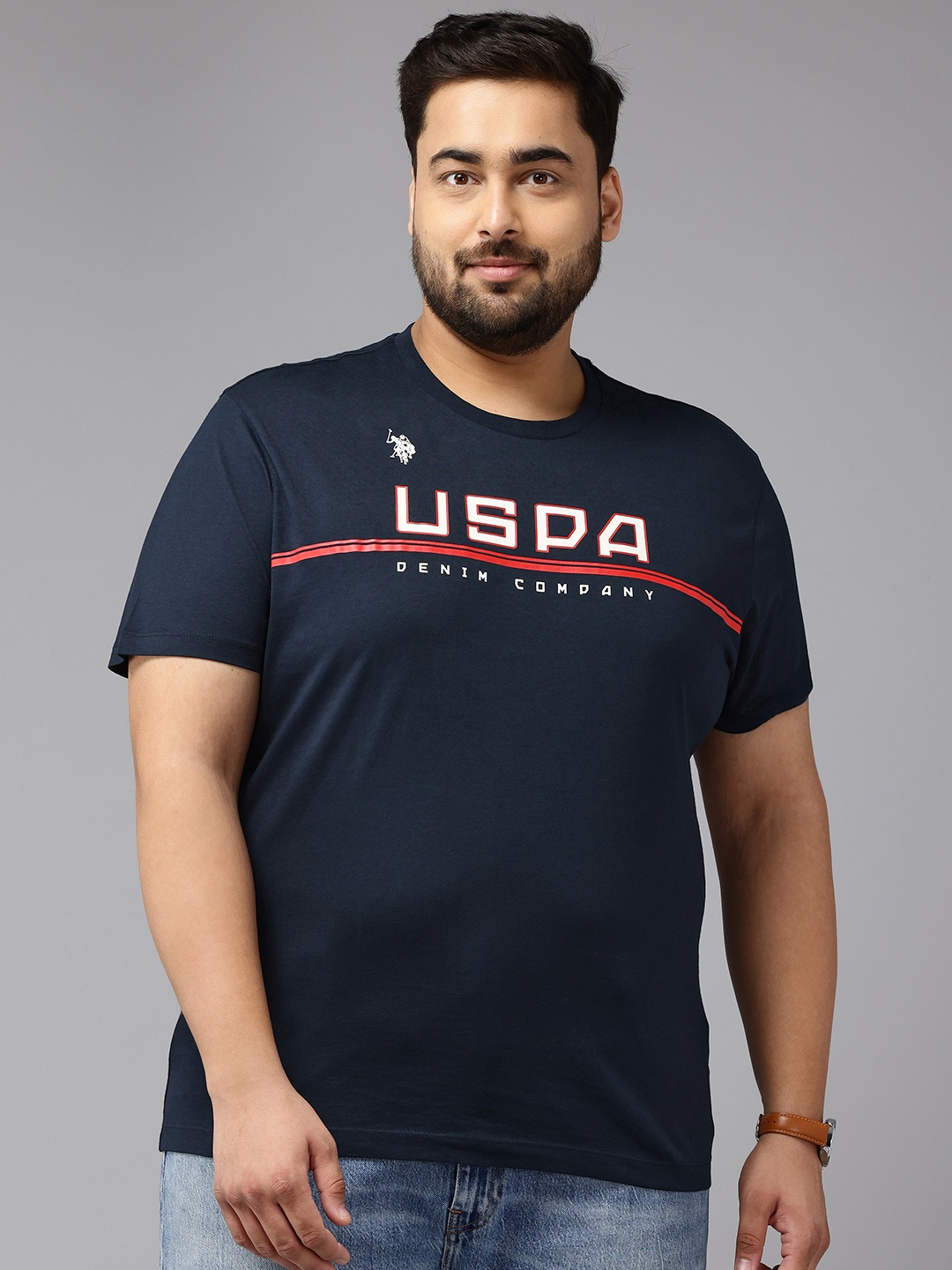 

U.S. Polo Assn. Denim Co. Plus Size Brand Logo Printed Slim Fit T-shirt, Navy blue