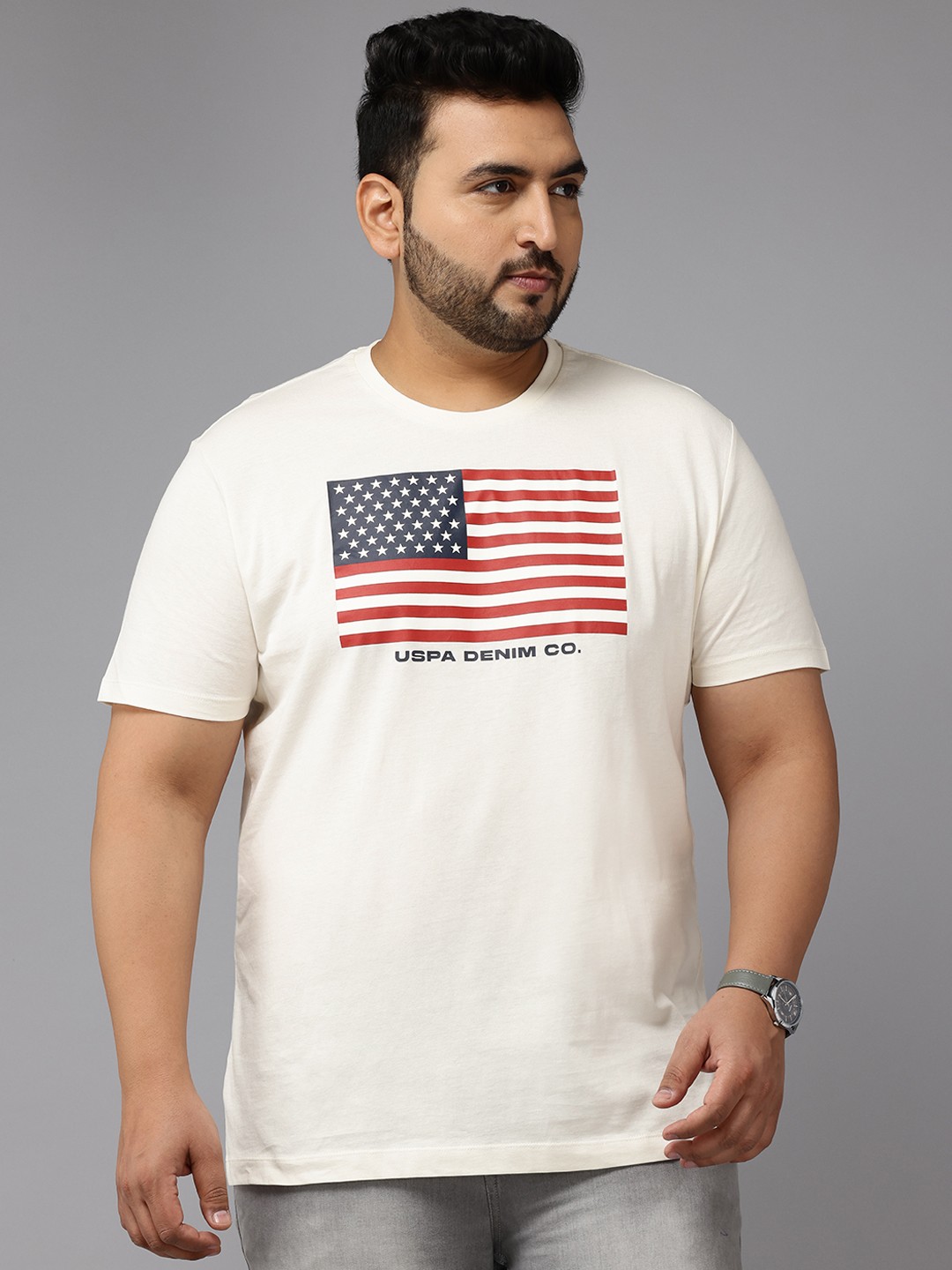

U.S. Polo Assn. Denim Co. Plus Size Printed Cotton Slim Fit T-shirt, Cream