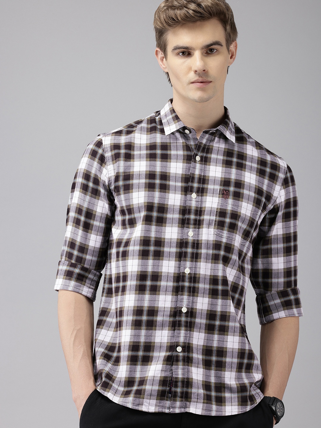 

U.S. Polo Assn. Denim Co. Slim Fit Checked Pure Cotton Casual Shirt, Brown