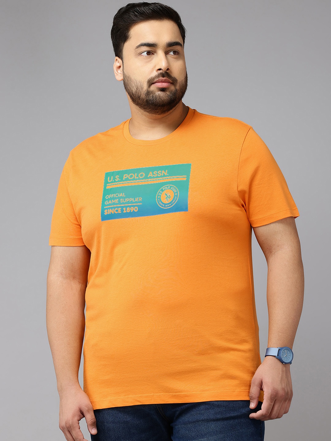 

U.S. Polo Assn. Denim Co. Plus Size Printed Pure Cotton T-shirt, Orange