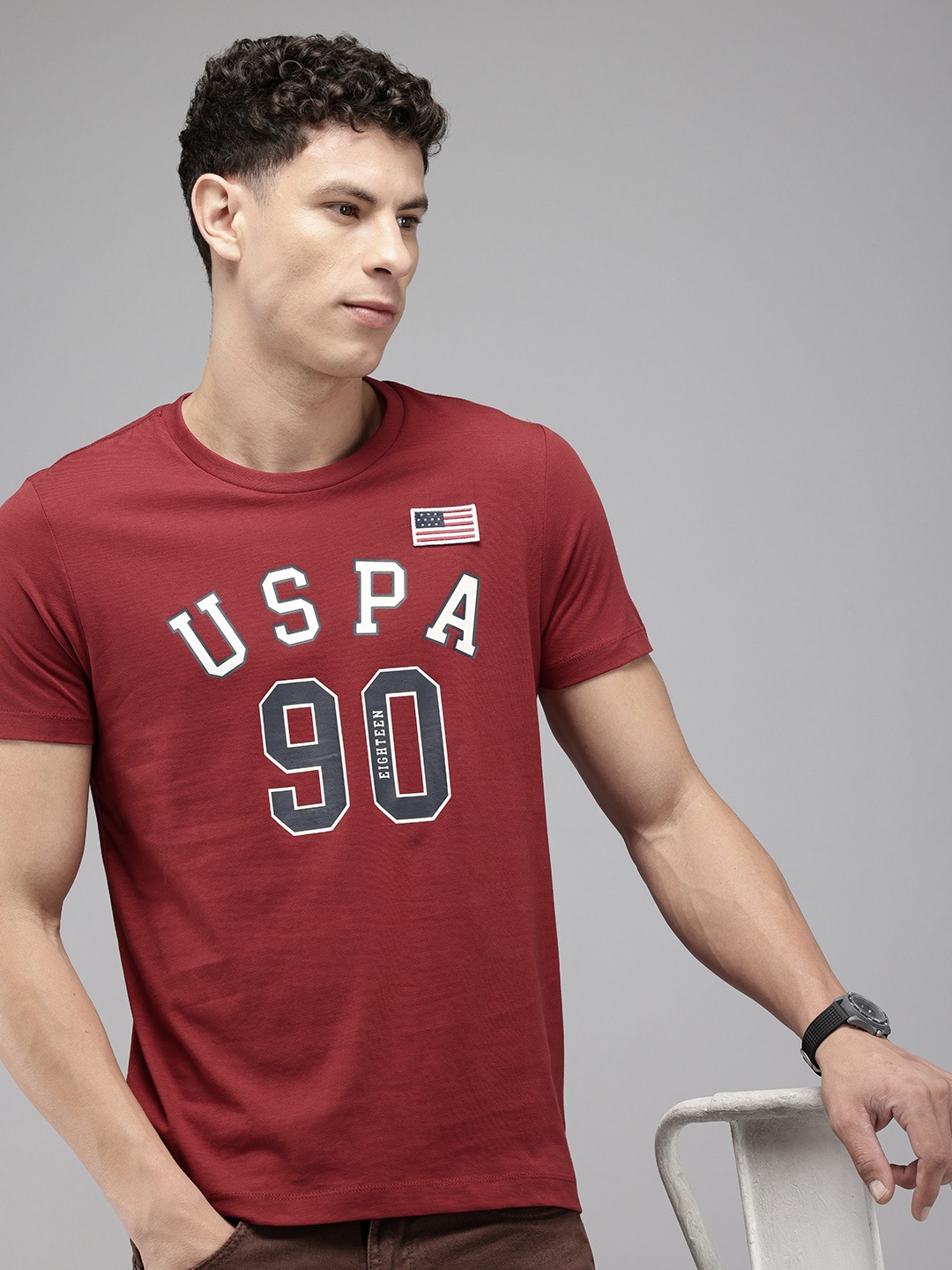 

U.S. Polo Assn. Denim Co. Brand Logo Printed Pure Cotton Slim Fit T-shirt, Red
