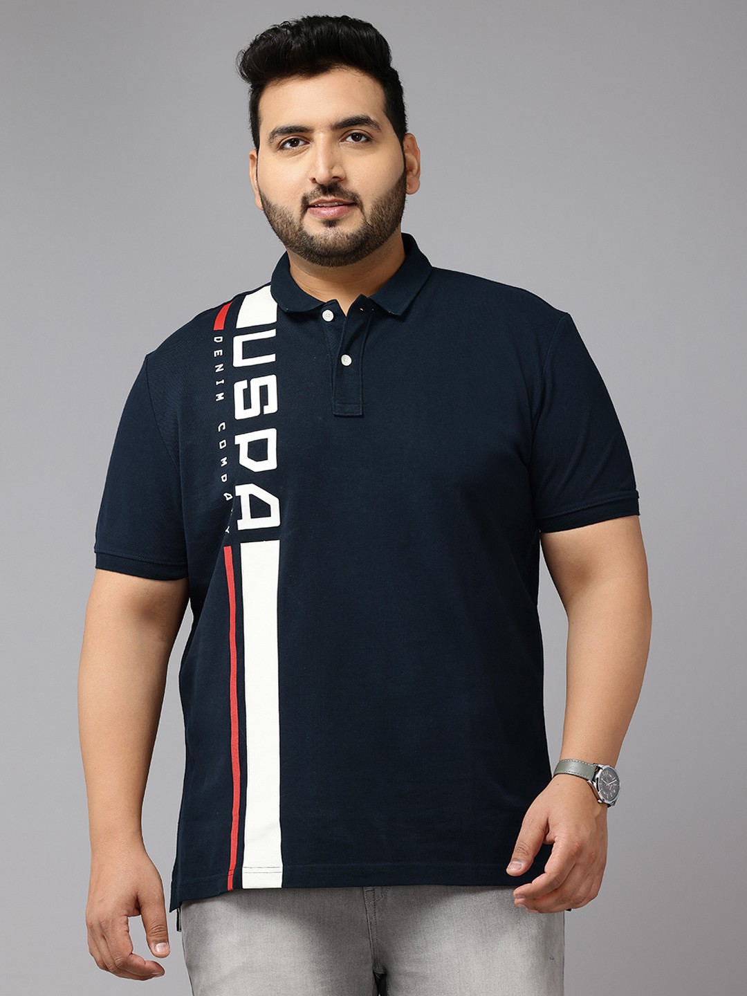 

U.S. Polo Assn. Denim Co. Plus Size Printed Polo Collar Cotton Slim Fit T-shirt, Navy blue