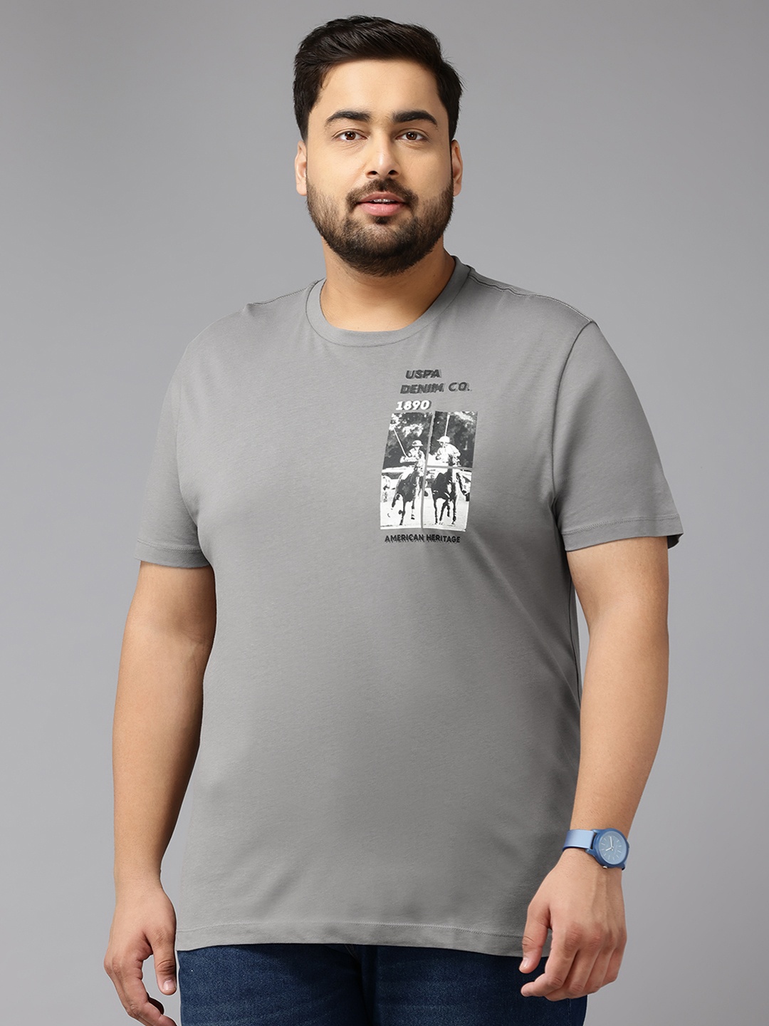 

U.S. Polo Assn. Denim Co. Plus Size Pure Cotton T-shirt, Grey