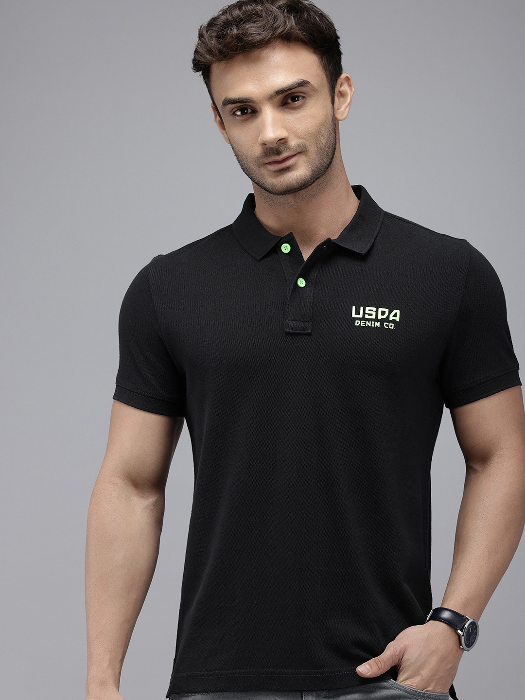 

U.S. Polo Assn. Denim Co. Brand Logo Polo Collar Pure Cotton Slim Fit T-shirt, Black