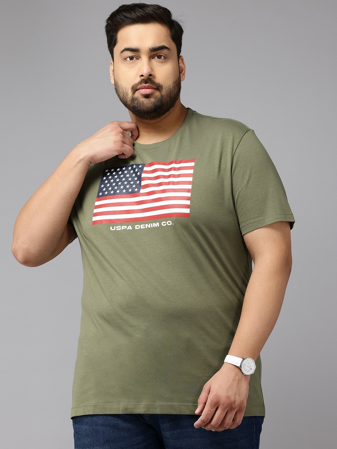 

U.S. Polo Assn. Denim Co. Plus Size Printed Pure Cotton Slim Fit T-shirt, Olive