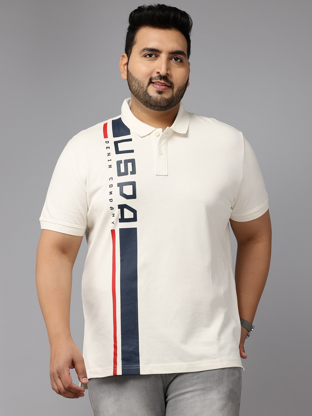 

U.S. Polo Assn. Denim Co. Plus Size Printed Polo Collar Pure Cotton Slim Fit T-shirt, Cream