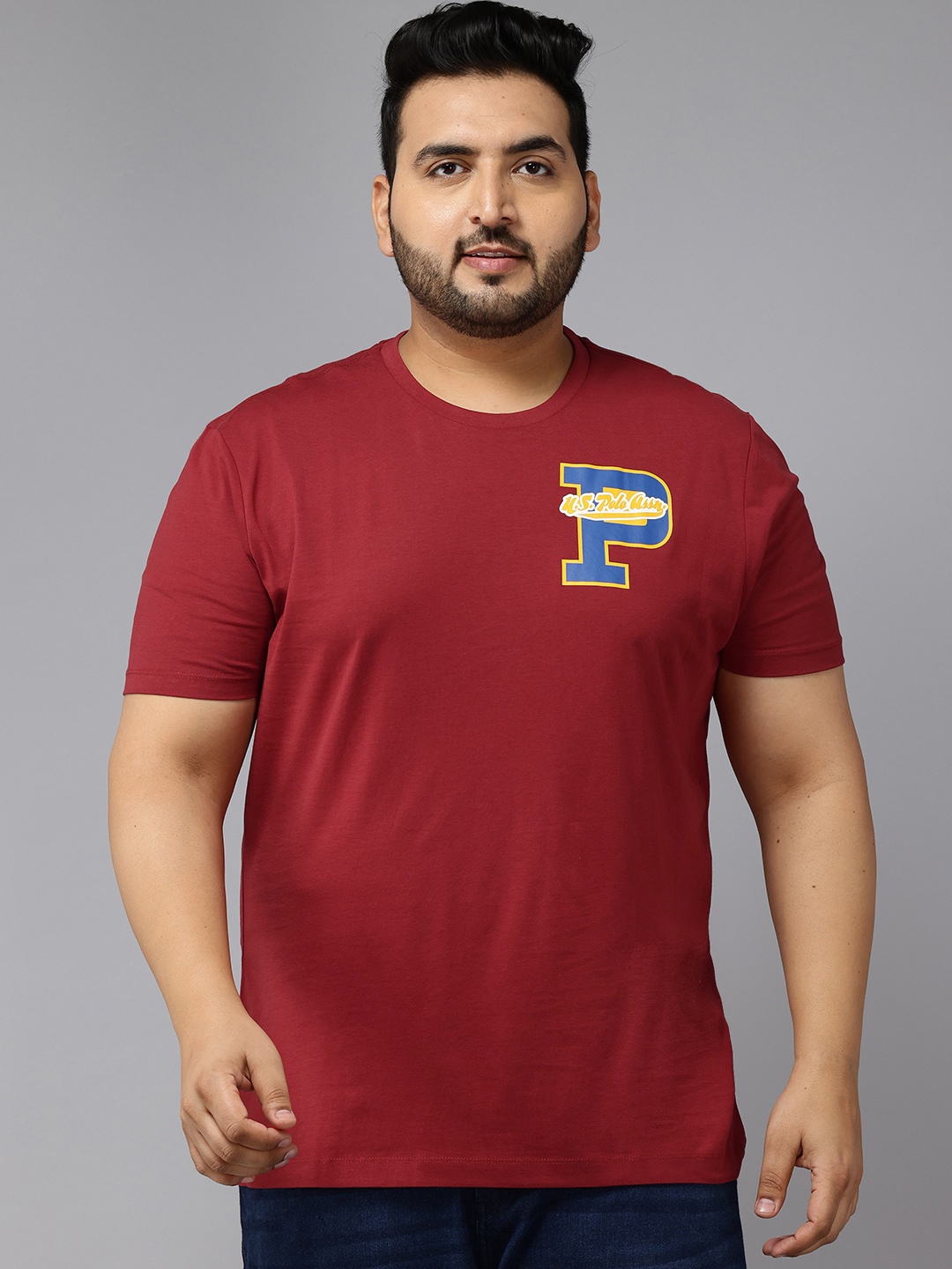 

U.S. Polo Assn. Denim Co. Plus Size Typography Print Pure Cotton Slim Fit T-shirt, Maroon