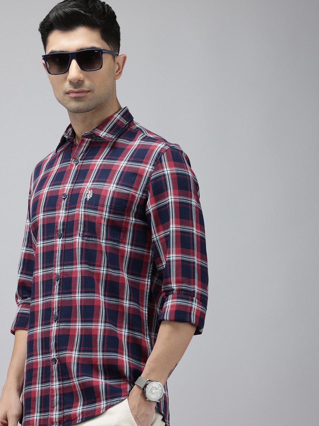 

U.S. Polo Assn. Denim Co. Pure Cotton Slim Fit Checked Casual Shirt, Red