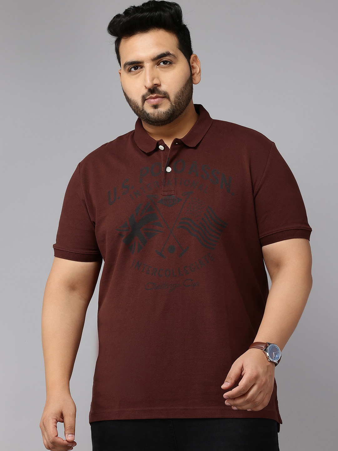 

U.S. Polo Assn. Denim Co. Typography Printed Polo Collar Pure Cotton Slim Fit T-shirt, Burgundy