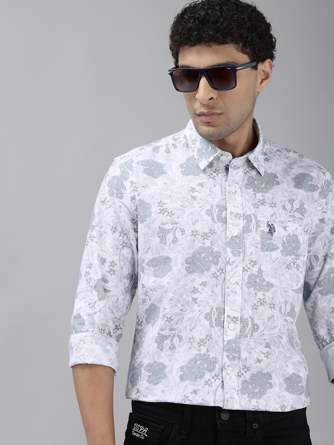 

U.S. Polo Assn. Denim Co. Pure Cotton Floral Printed Slim Fit Casual Shirt, White