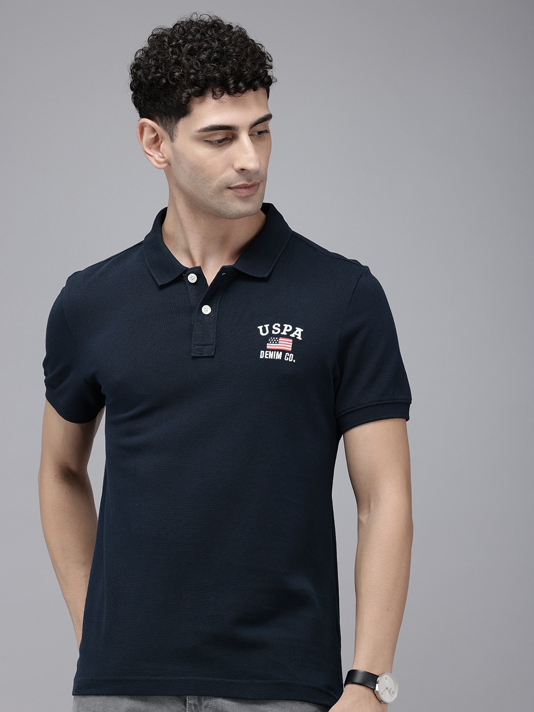 

U.S. Polo Assn. Denim Co. Polo Collar Pure Cotton Slim Fit T-shirt, Navy blue