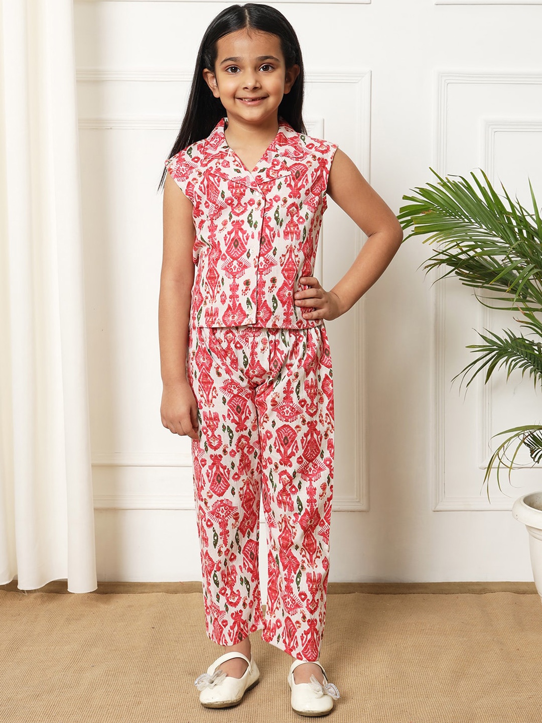 Readiprint Floral Printed Top with Trouser, Red