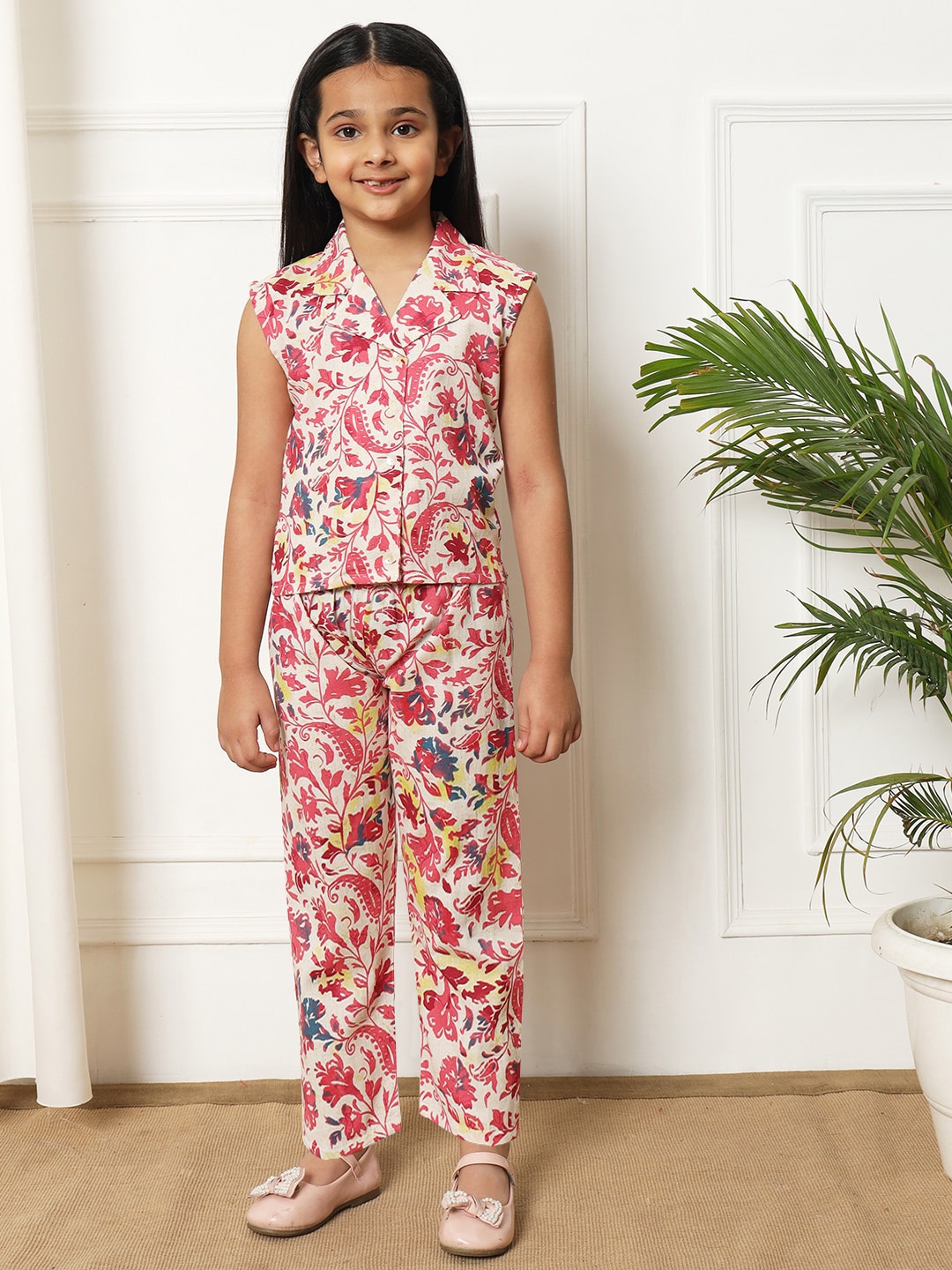 Readiprint Floral Printed Top With Trouser, Red
