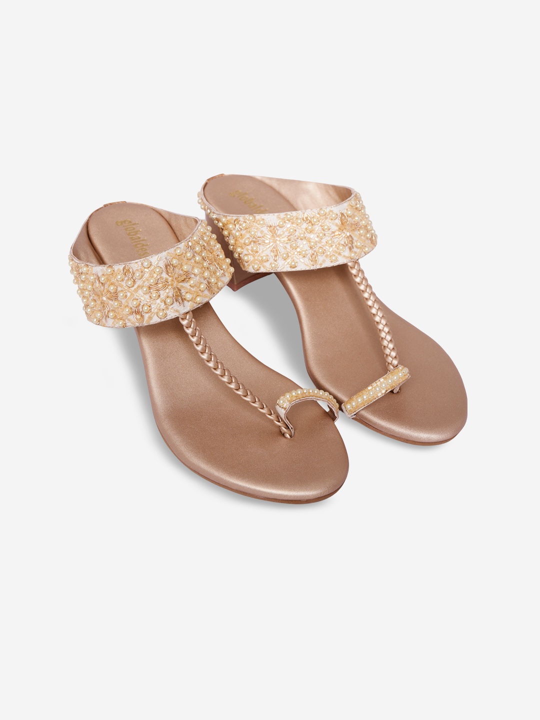 

Global Desi Embellished Open Toe Block Heels, Gold