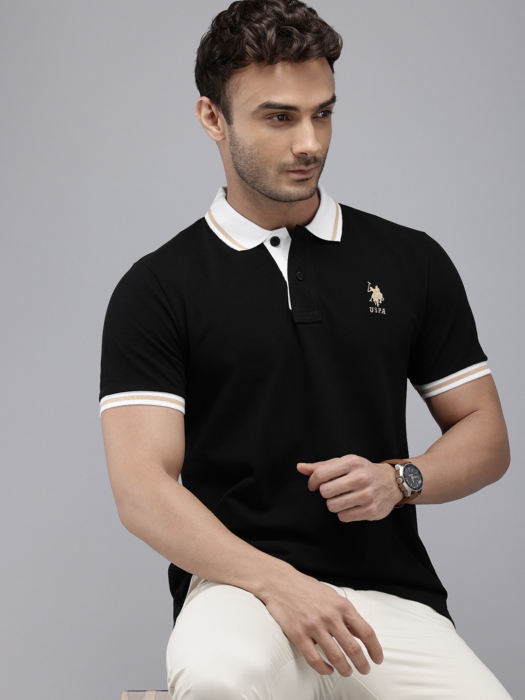 

U.S. Polo Assn. Polo Collar Pure Cotton Slim Fit T-shirt, Black