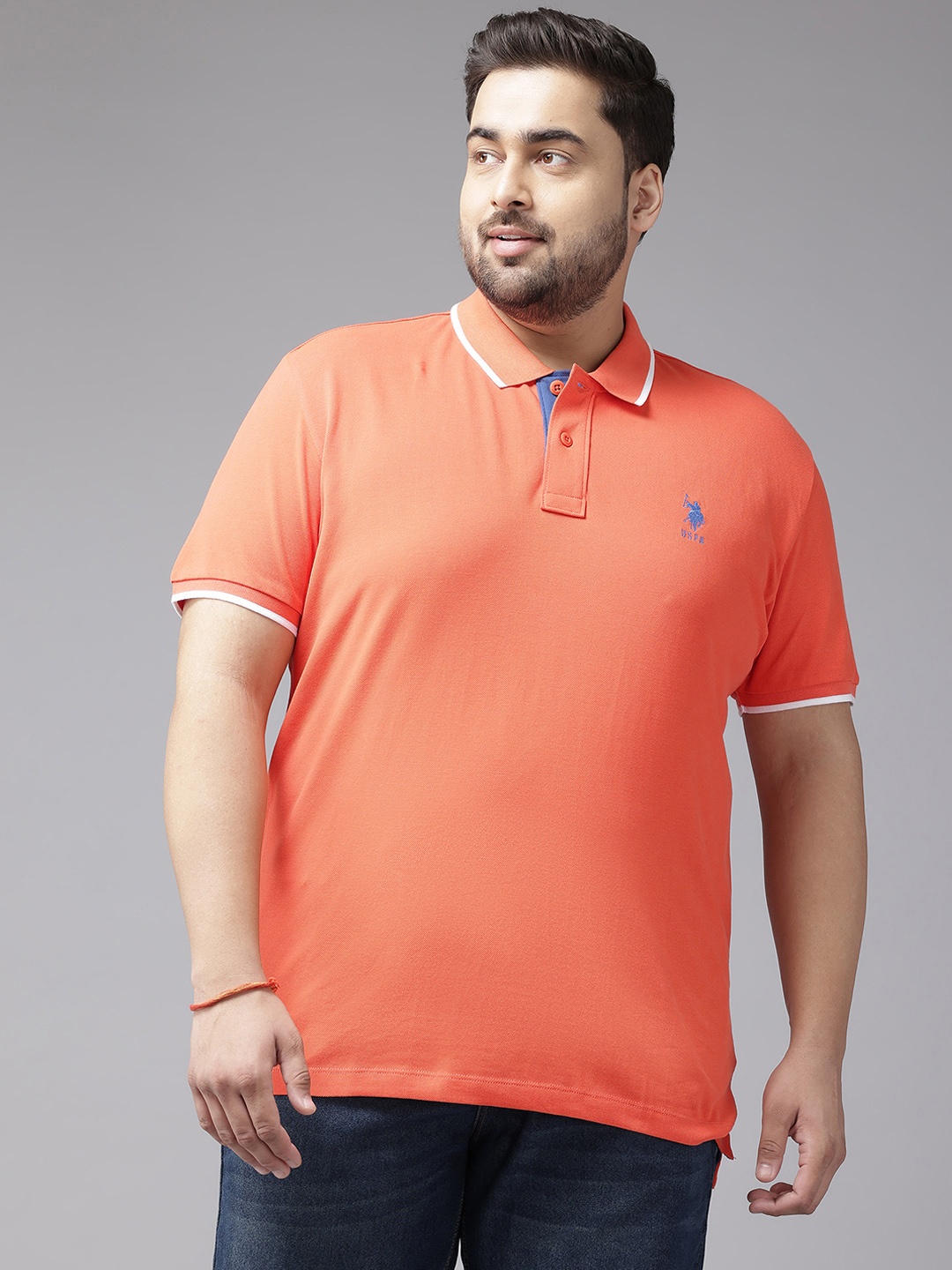 

U.S. Polo Assn. Plus Size Pure Cotton Polo Collar T-shirt, Peach