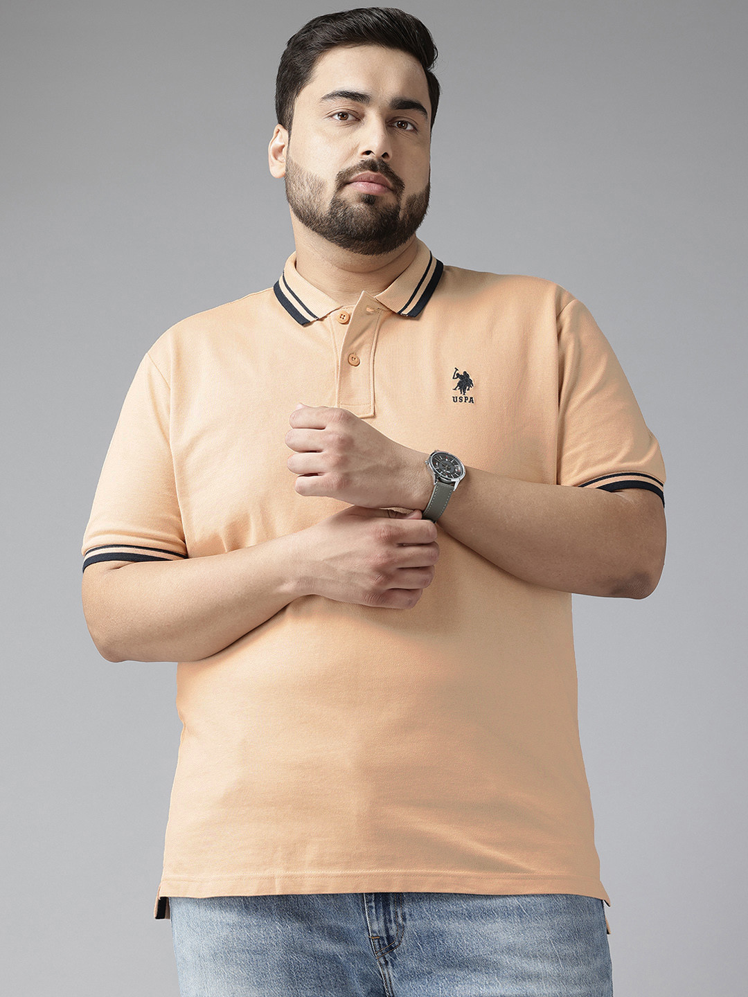 

U.S. Polo Assn. Plus Size Polo Collar Pure Cotton Slim Fit T-shirt, Beige