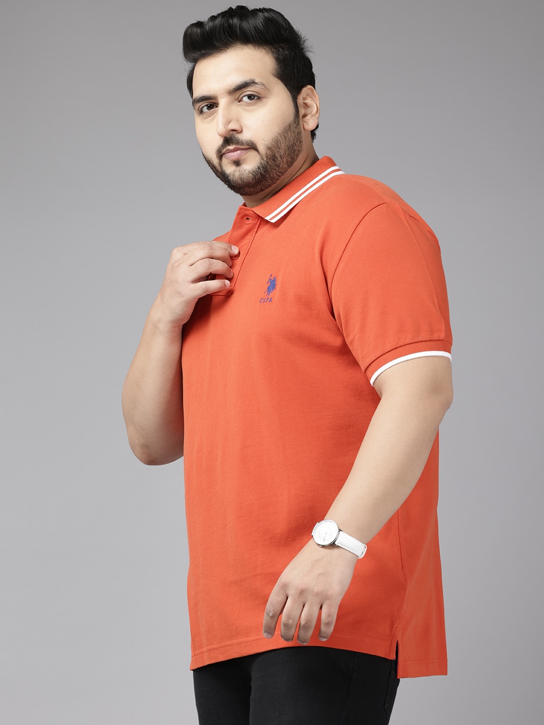 

U.S. Polo Assn. Plus Size Polo Collar Pure Cotton T-shirt, Orange