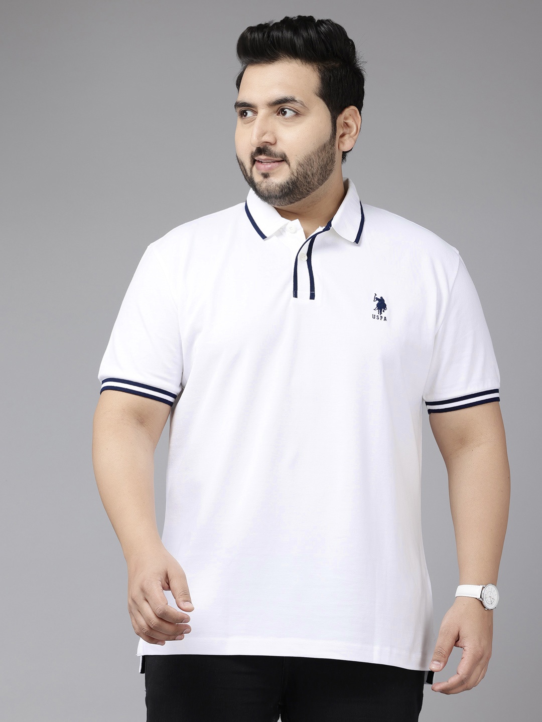 

U.S. Polo Assn. Plus Size Polo Collar Pure Cotton T-shirt, White
