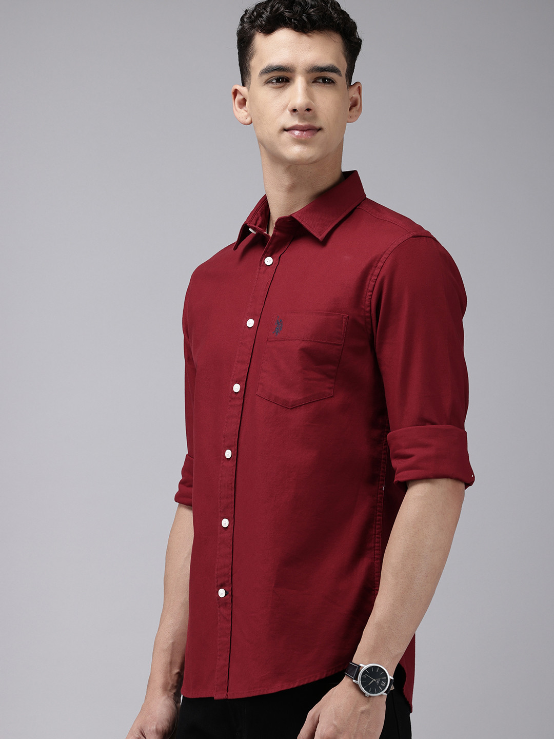 

U.S. Polo Assn. Tailored Fit Cutaway Collar Pure Cotton Casual Shirt Shirt, Maroon