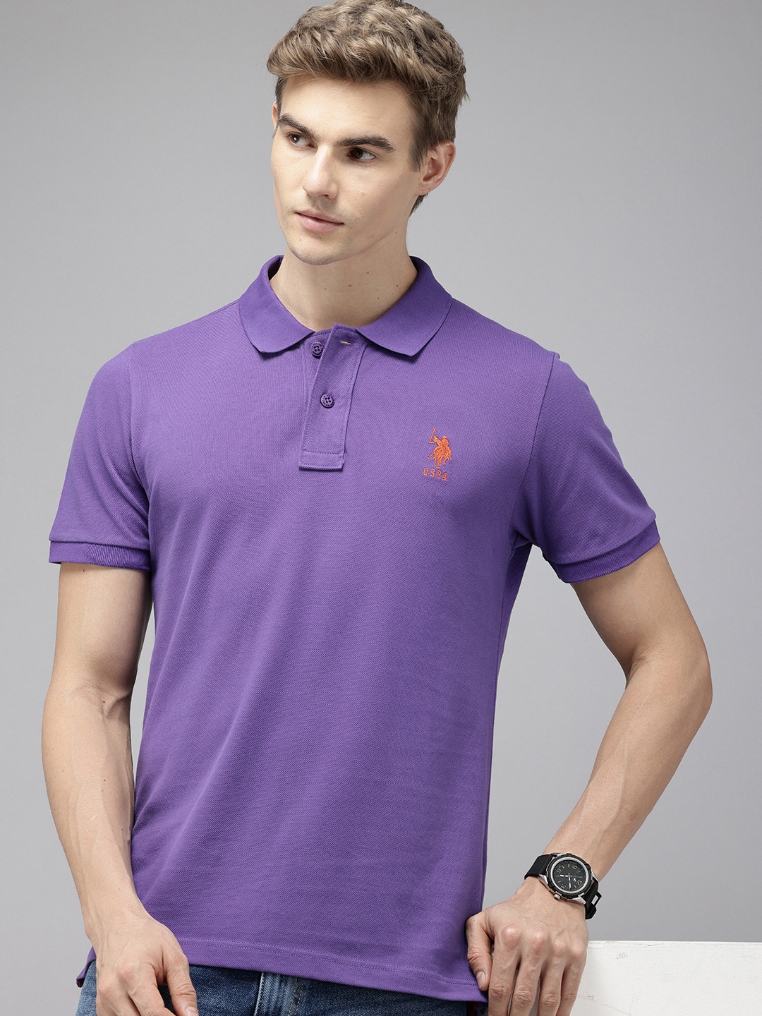 

U.S. Polo Assn. Polo Collar Pure Cotton Slim Fit T-shirt, Purple