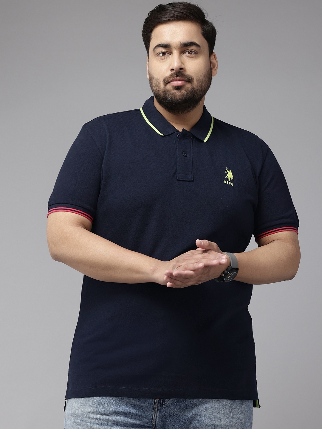 

U.S. Polo Assn. Plus Size Slim Fit Pure Cotton Polo Collar T-Shirt, Navy blue