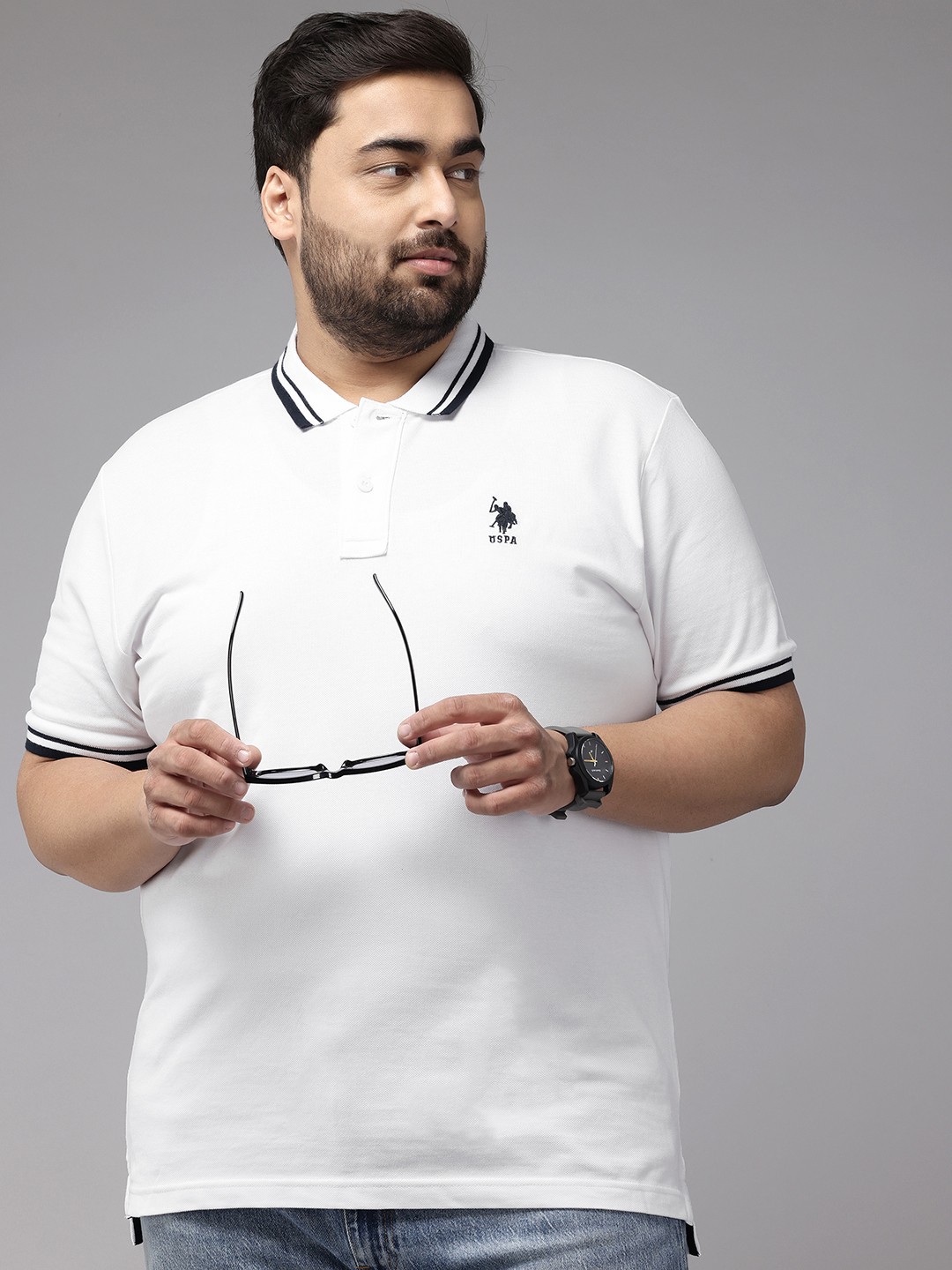 

U.S. Polo Assn. Plus Size Slim Fit Pure Cotton Polo Collar T-Shirt, White