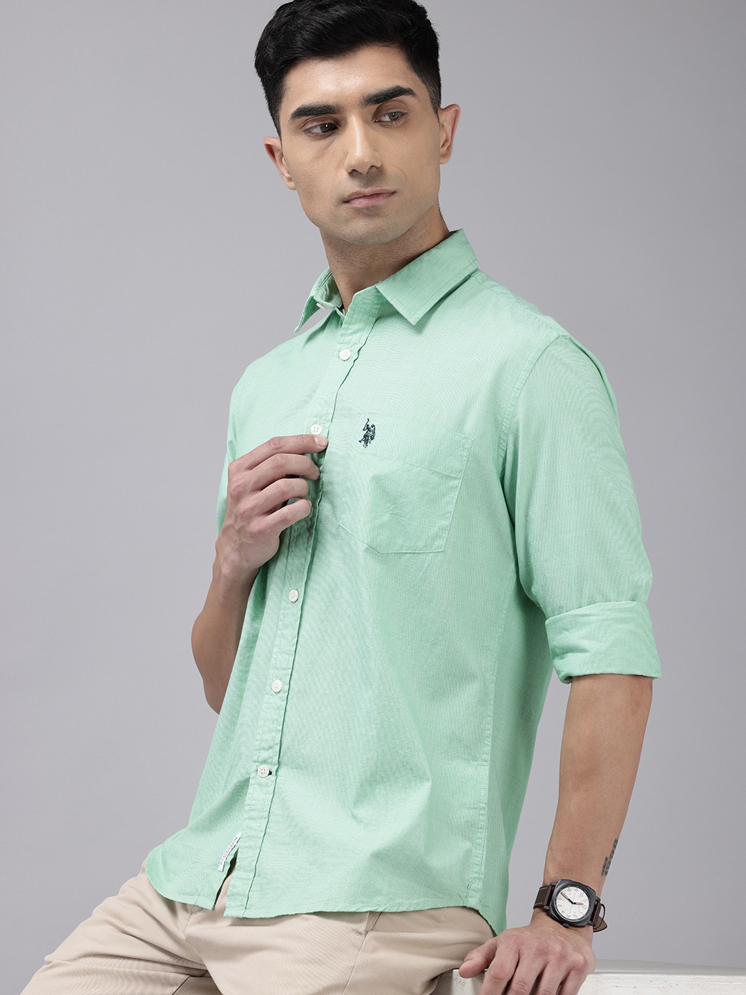 

U.S. Polo Assn. Tailored Fit Cutaway Collar Pure Cotton Casual Shirt, Green